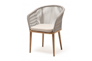 MR1001655 стул плетеный из роупа, основание дуб, роуп серый меланж круглый, ткань бежевая